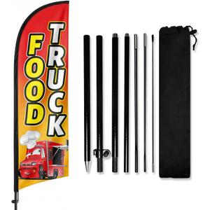 Food Truck Feather Flag With Pole Kit 8Ft Tall, Outdoor Advertising Banner Flag For Mobile Food Truck Business Sign Street Event Festival Parking Lot Use