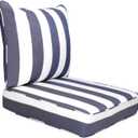 24" x 24" Patio Cushion Set Waterproof Outdoor Sectional Cushions Fade Resistant Seat and Pillow with Removable Cover for Patio Furniture, Blue and White Stripe