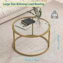 Glass Coffee Table,Round Gold Coffee Table for Small Space,27" Modern Center Table,Glass Top Clear Coffee Table with Sturdy Metal Frame for for Living Room Home Office, Easy Assembly, Round-27.3in