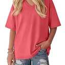 Oakgarden Girls' Shirts 5-14 Years Oversized Short Sleeve Summer T-Shirts V Neck Drop Shoulder Top Kids Casual Basic Cute Tee(Red,7-8 Years)