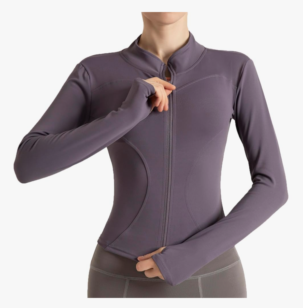 Women's Cropped Lightweight Stretchy Running Track Jackets Full Zip Slim Fit Athletic Tops with Thumb Holes, L
