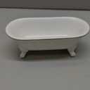 6.5" Ceramic Mini Decorative Clawfoot Bathtub Bar Soap Dish, Kitchen Sponge Holder and Shower Tray for Bathroom, 1 Pack (White Silver Rim)