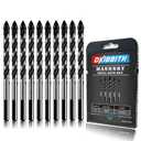 10-Piece 5/32" Masonry Drill Bits for Tile Glass Ceramic Wall Brick Stone Soft-Metal Wood, 1/4 Inch Concrete Drill Bits Cement Drill Bit Set, 3-Flat Shank, YG8 Carbide Tungsten Steel Alloy Tip 4mm