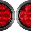 2Pcs 4 inchRed Round LED tail trailer light 12 LEDs IP67 Waterproof Stop Brake Turn Signal Reverse marker Tail Light Surface Mount, Light for boat trailer (4"Round Red)