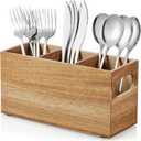 DRASTAR Silverware Holder, Acacia Wooden Utensil Caddy, Silverware Organizer Countertop, Cutlery Holder for Party, Fork Spoon Knife Organizer