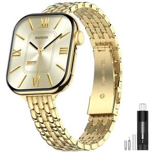 MioHHR Slim Metal Bands Compatible with Apple Watch Bands for Women 38mm 40mm 41mm 42mm (Series 11 10), Stainless Steel Strap Bands for iWatch Series 11 10 9 8 7 6 5 4 3 2 1 SE3/2/1, Gold