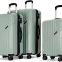 GinzaTravel PC+ABS suitcase Spinner Wheels scratch-resistant Lightweight Spinner Expandable Suitcase, luggage sets,Universal wheel (Green, 3-Piece Set(20"/25"/29"))