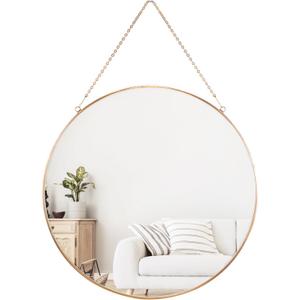 Dahey Hanging Circle Mirror Wall Decor Small Gold Round Mirror with Hanging Chain for Living Room Bathroom Bedroom ,Gold, 11.75" x 11.75"