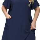 Celkuser Plus Size Summer Midi Casual Shift Dress for Womens Short Sleeve V Neck Sundresses with Pocket Vacation Outfits 2026, Size 3XL