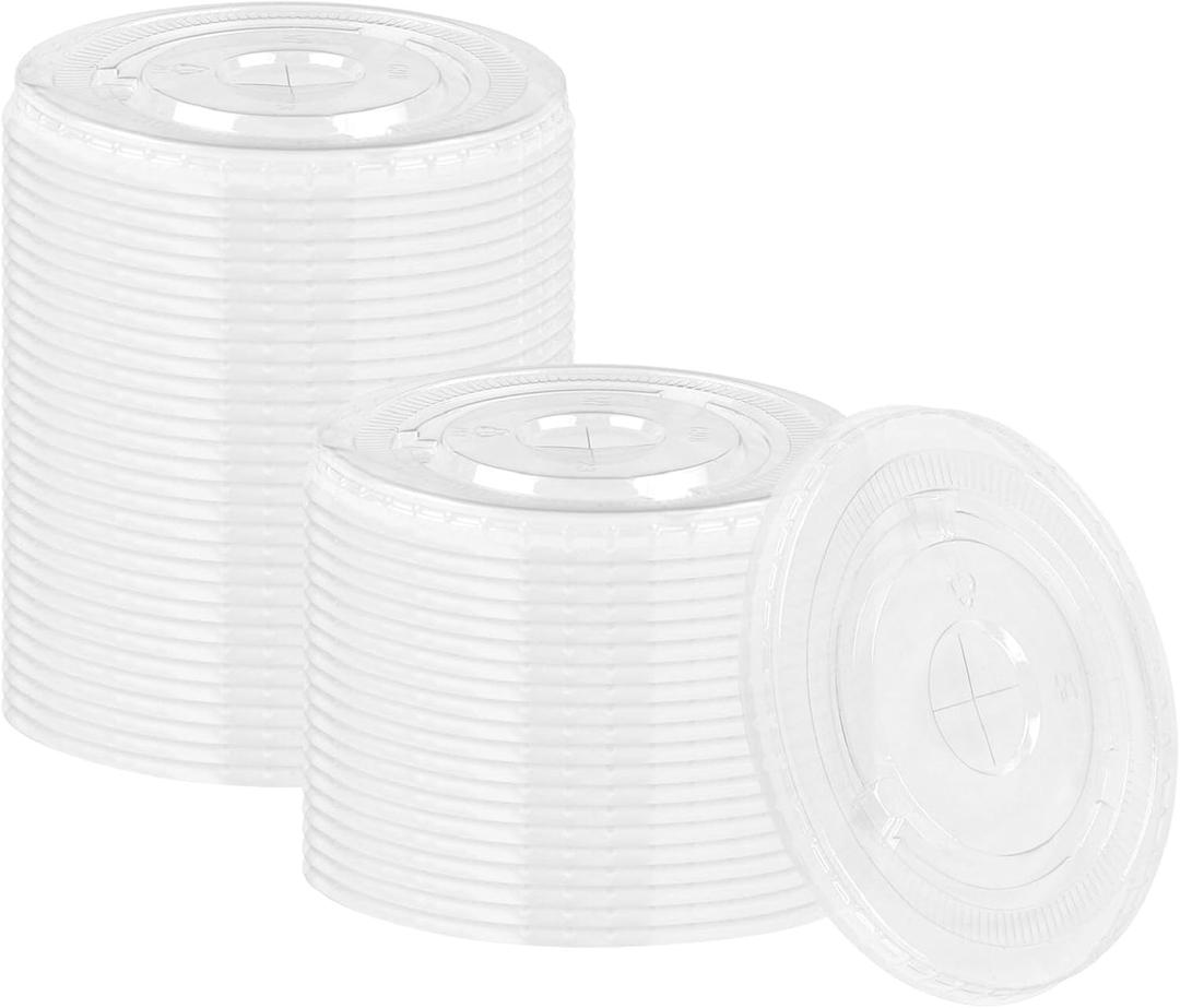 98mm Clear Flat Lids with Straw Slot, Plastic Disposable PET Cup Lids for 12, 16, 20 and 24 oz Cups for Iced Coffee Ice Cream Milkshake Party Supplies, Pack of 35