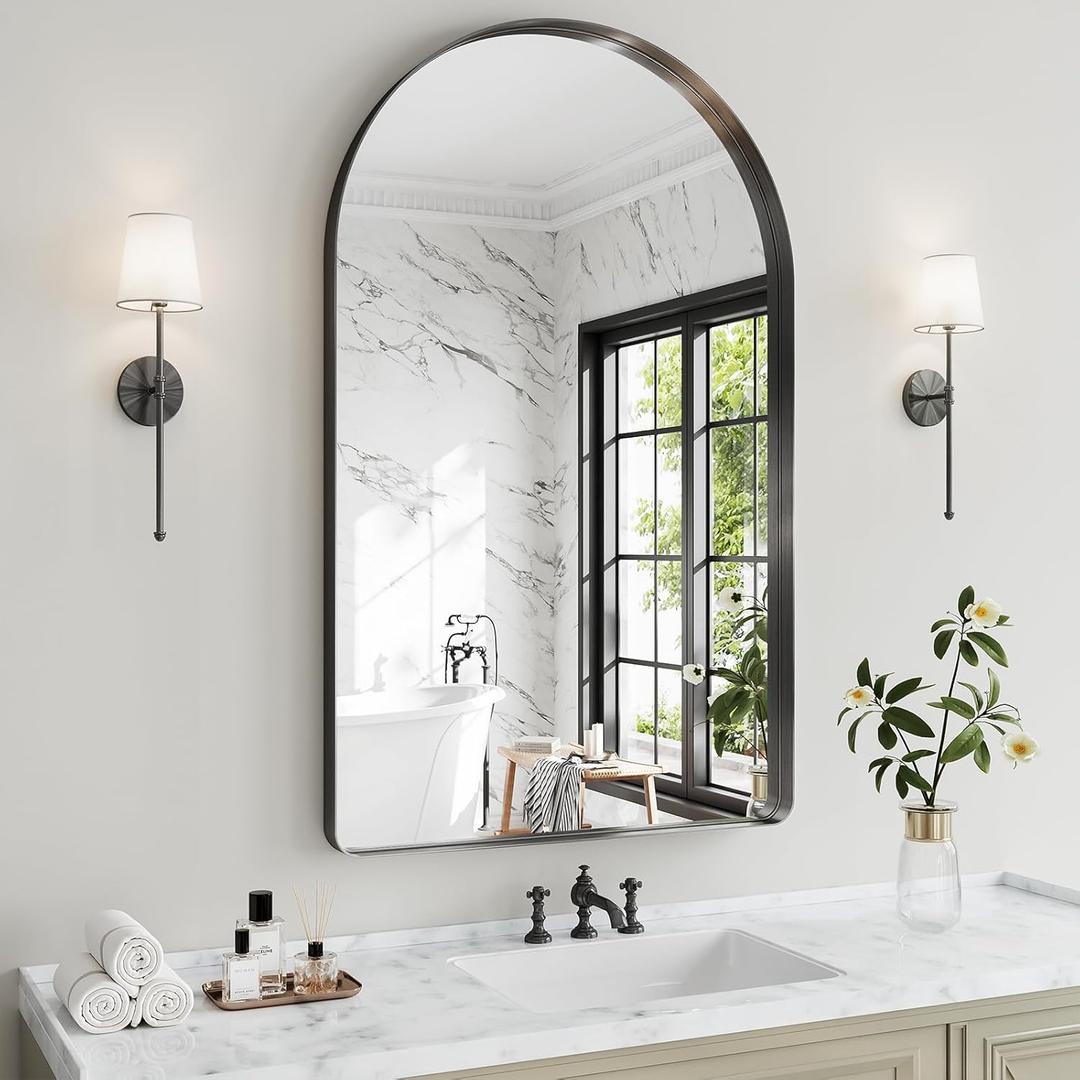 Arched Bathroom Mirror, 30"x48" Black Mirror for Wall Mounted Vanity Mirror for Over Sink with Tempered Glass, Aluminum Alloy Deep Frame, Farmhouse for Bedroom, Entryway, Living Room