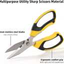 Utility Scissors Heavy Duty: 8-Inch sharp Scissors All Purpose heavy duty, Serrated Blades Cut Carpet, Cardboard, Wire, Leather, Fabric, Multipurpose Shears for Kitchen, Garden, Office, Craft (Yellow)