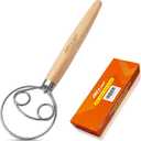 ALLTOP Danish Dough Whisk - Ultimate Dutch Mixer Hand Utensil with Stainless Steel Dough Hook - Essential Sourdough Stirring Stick for Perfect Bread Making Tool (Large)