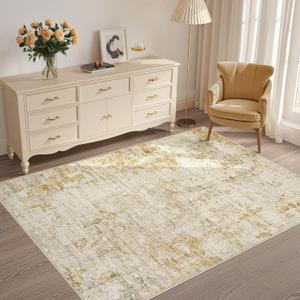 UERMEI 5x7 Area Rug Living Room Rugs - Washable Neutral Modern Abstract Soft Thin Rug Indoor Floor No Slip Rug Carpet for Bedroom Under Dining Table Home Office Decor - Golden Brown