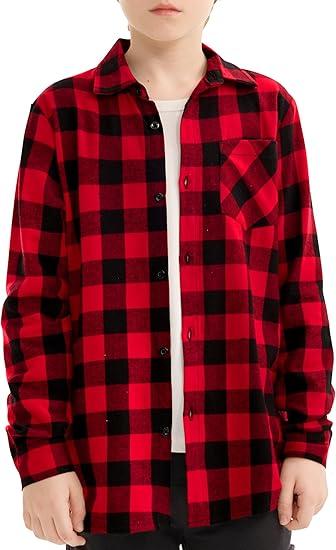 Motarto Boys Plaid Flannel Long Sleeve Button Down Shirt Kids Casual Shirts 11-12Y