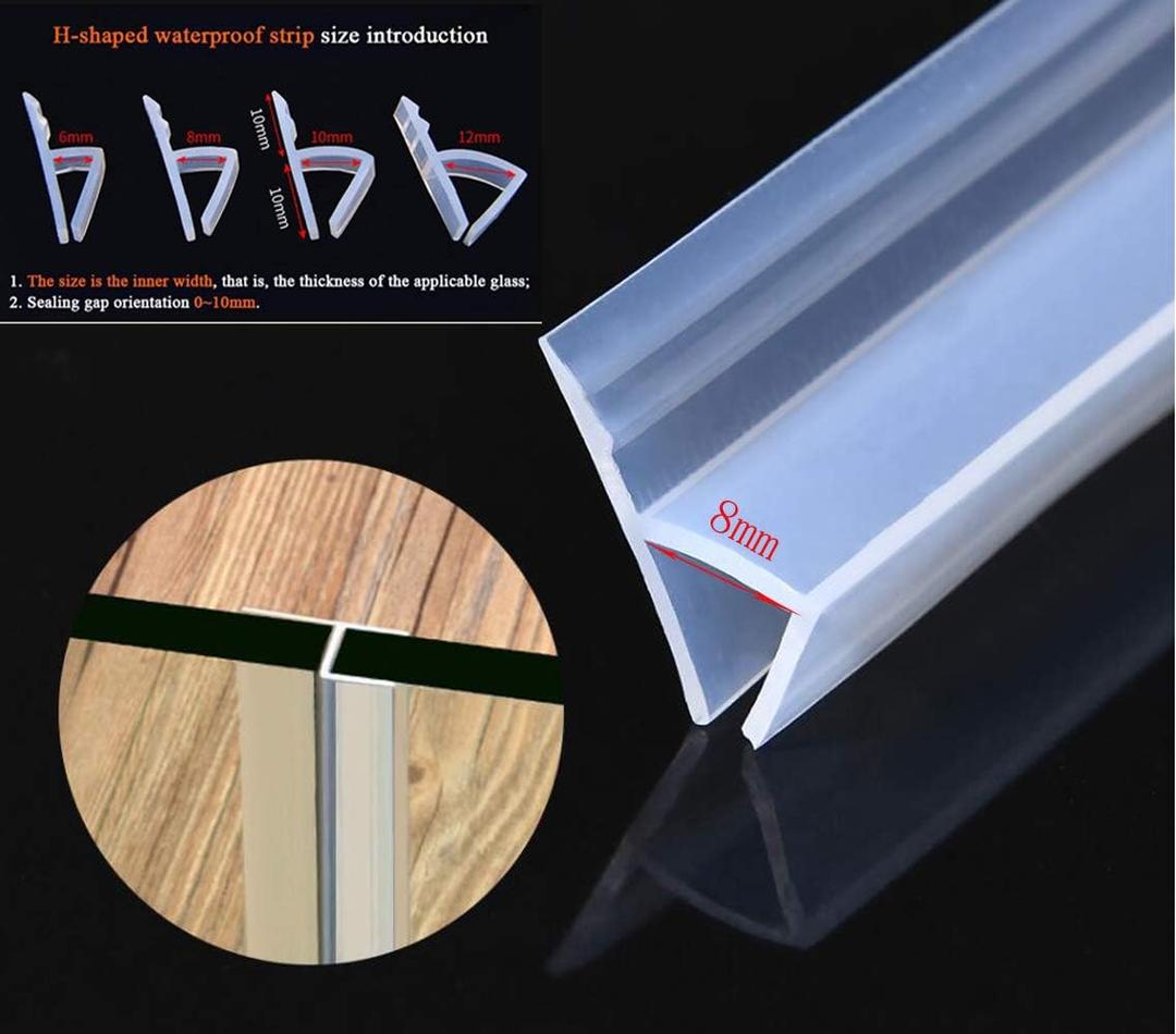 3meters (120") Glass Shower Door Seal Strip Frameless Seal Shower Door Sealing Strips Silicone Rubber Window Seal to Stop Shower Leaks Flexible Weatherproof Seal for Bathroom(H-Type 8mm (5/16")