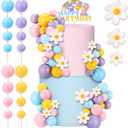 63 Pcs Blue Dog Cake Toppers with Balls Cake Picks and Daisy Flowers for Birthday Decoration Groovy Pastel Cupcake Inserts Hippie Wedding Party Supplies(Happy Birthday 2th)