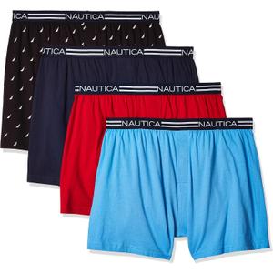 Nautica Men's Classic Cotton Loose Knit Boxer (Large, Peacoat/Aero Blue/Nautica Red/Sails Black- 4 Pack)