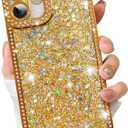 ZIYE for iPhone 16 Glitter Case Cute Luxury Dimond Shiny Design for Women Girls Soft TPU Shockproof Protective Slim Sparkle Bling Phone Case Gold