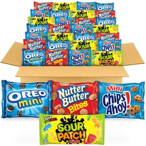 OREO Mini Cookies, CHIPS AHOY! Mini Cookies, SOUR PATCH KIDS Candy & Nutter Butter Bites & Candy Variety Pack, 32 Snack Packs (EXP 09/02/26)