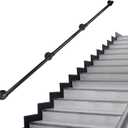 Pipe Stair Handrail, 9 Ft Metal Staircase Handrail, Black Galvanized Industrial Iron Hand Rail for Indoor & Outdoor Wall Mount Support, Wall Hand Railing,Safety Handle, Steps Baluster(HR09)