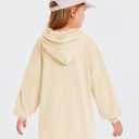 Haloumoning Girls Hoodie Dress Long Sleeve Hooded Sweatshirts Dress Cute Fall Outfits with Pockets 5-14 Years Beige