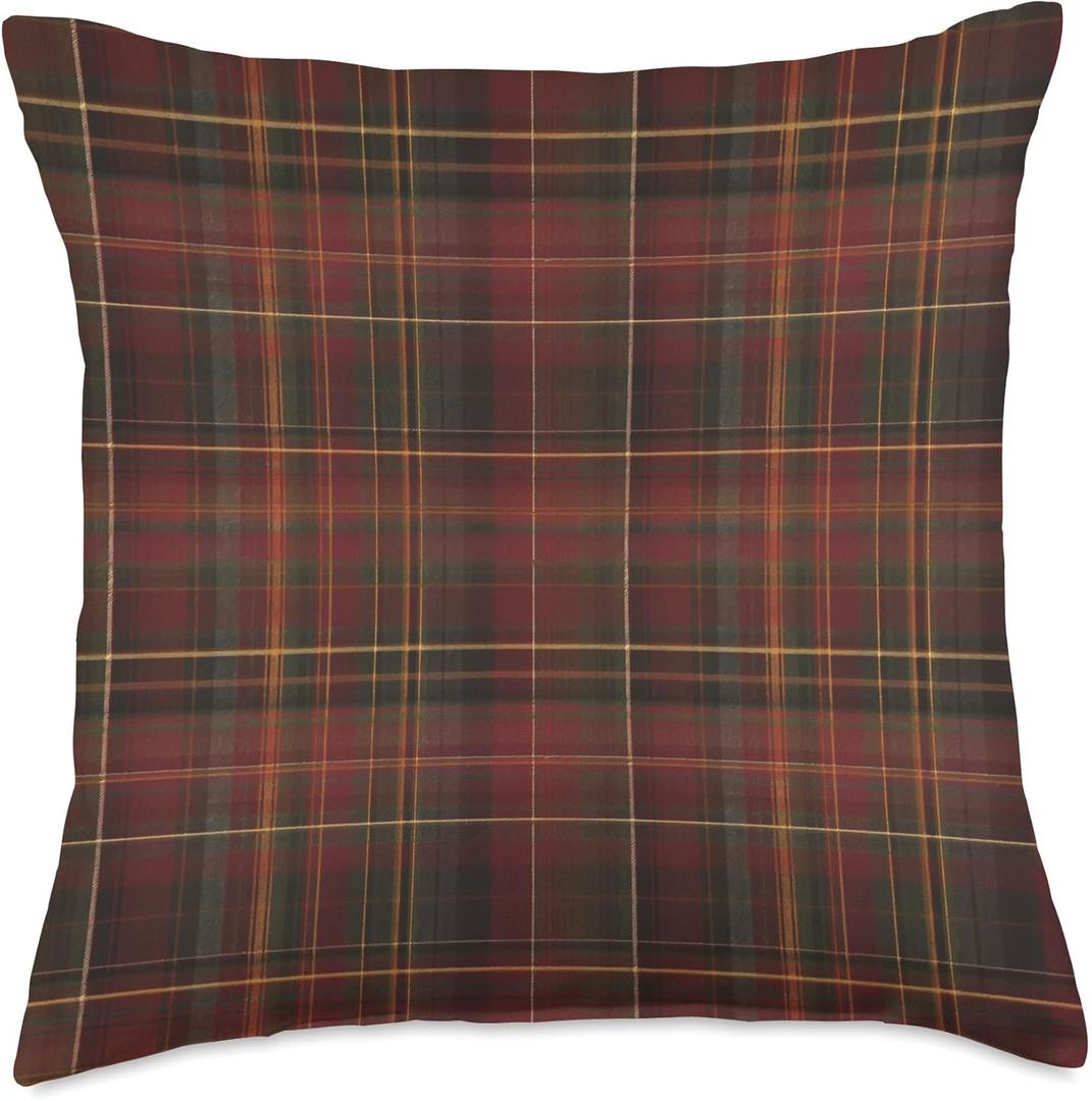 Scottish Red Plaid Tartan Pattern Cozy Cottage Boho Throw Pillow (18x18)
