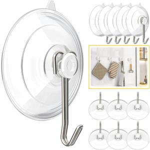 HangerSpace Suction Cup Hooks, Upgrade 1.77 Inches Clear PVC Window Suction Cups with Metal Hooks Removable Small Suction Cups for Glass Kitchen Bathroom Shower Wall Door 12 Pack (Small)