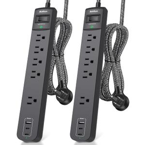 Pack of 2 Power Strip Surge Protector - 5 Widely Spaced Outlets 3 USB Charging Ports, 1875W/15A 6Ft Braided Extension Cord, Flat Plug Overload Protection, Wall Mount for Home Office Dorm Room Essentials Pack of 2 Power Strip Surge Protector - 5 Widely Spaced Outlets 3 USB Charging Ports, 1875W/15A 6Ft Braided Extension Cord, Flat Plug Overload Protection, Wall Mount for Home Office Dorm Room Essentials