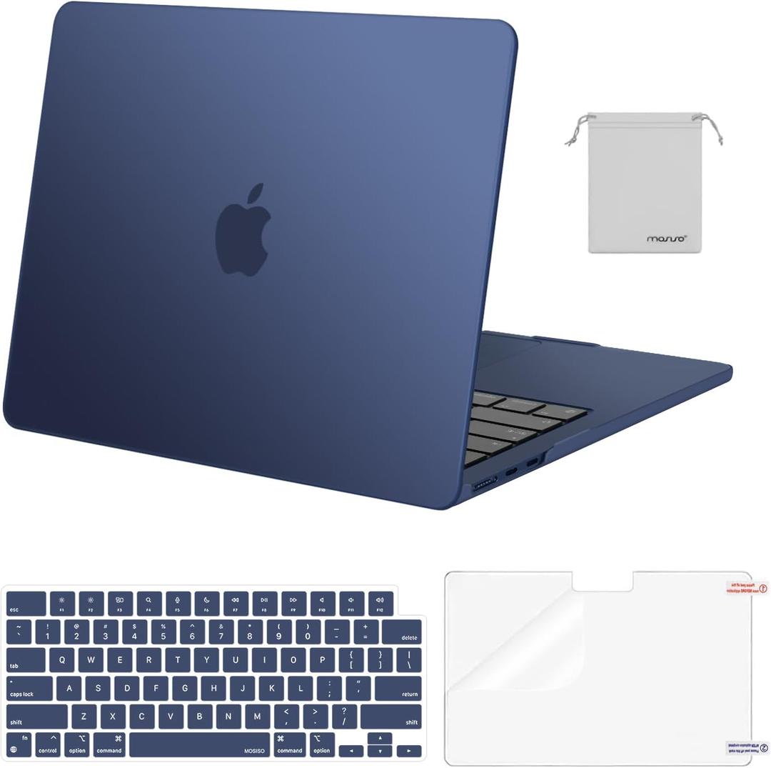 MOSISO Compatible with MacBook Air 15 inch Case M4 M3 M2 2026 2025 2024 2023 Release A3241 A3114 A2941 with Touch ID, Plastic Hard Shell Case&Keyboard Cover&Screen Film&Storage Bag, Haze Blue