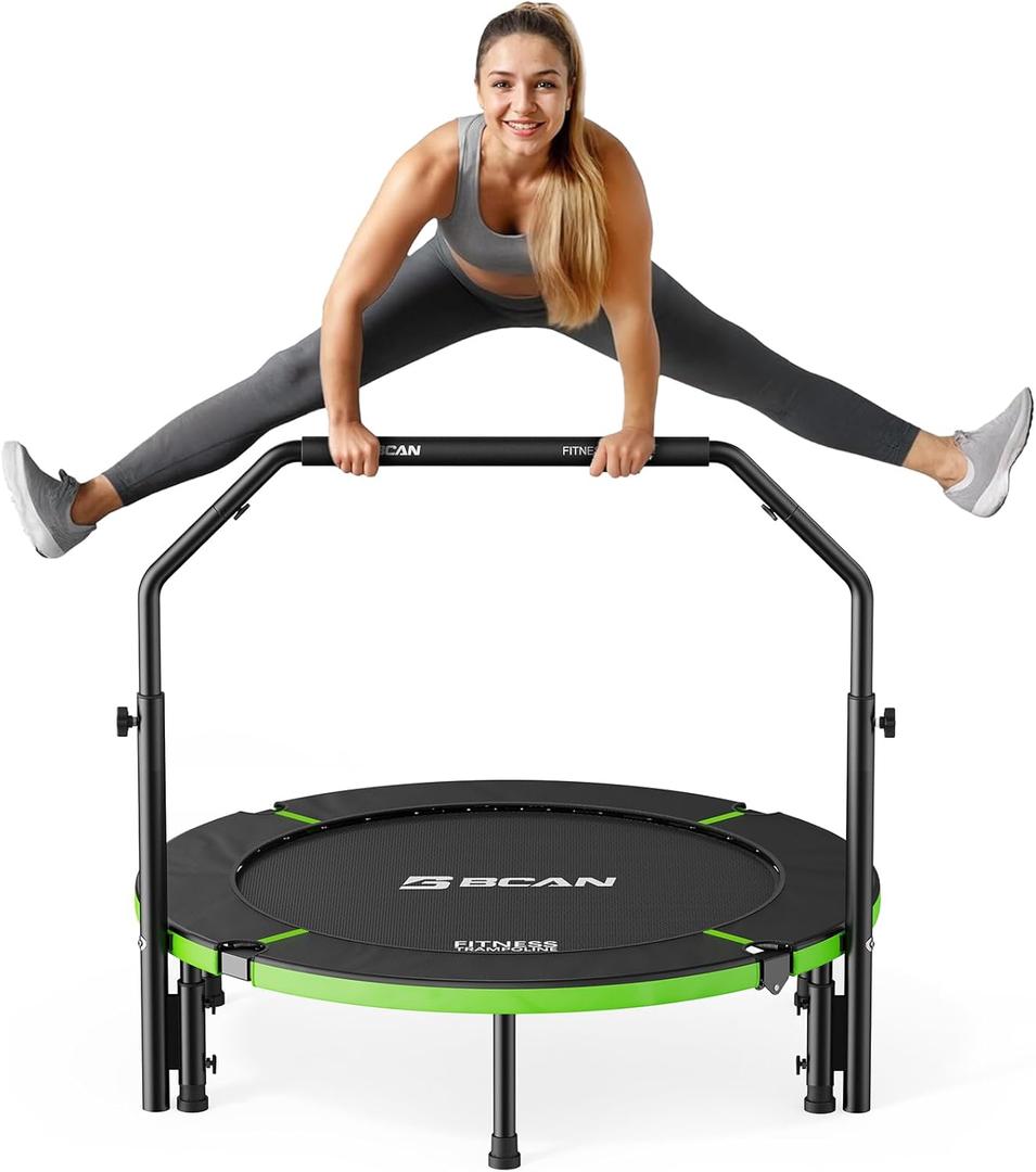 BCAN SP3 40" Foldable Mini Trampoline, Rebounder Trampoline for Adults, U/T Adjustable Foam Handle, Exercise Rebounder for Adults Indoor/Garden Workout, Max Load 330lbs/440lbs-40T-Green