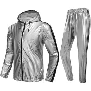 MulYeeh Weight Loss Sweat Suit Anti-Rip Heavy Duty Full-Zip Sauna Suit Fitness Exercise Gym Top Pant with Hood for Men Women (Small, Silver)