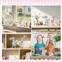 2 x Easter Table Decor Bunny Decorations Wooden Spring Signs for Home, Wood Rabbit Tiered Tray, Mantal Decor for Farmhouse or Office Party Supplies