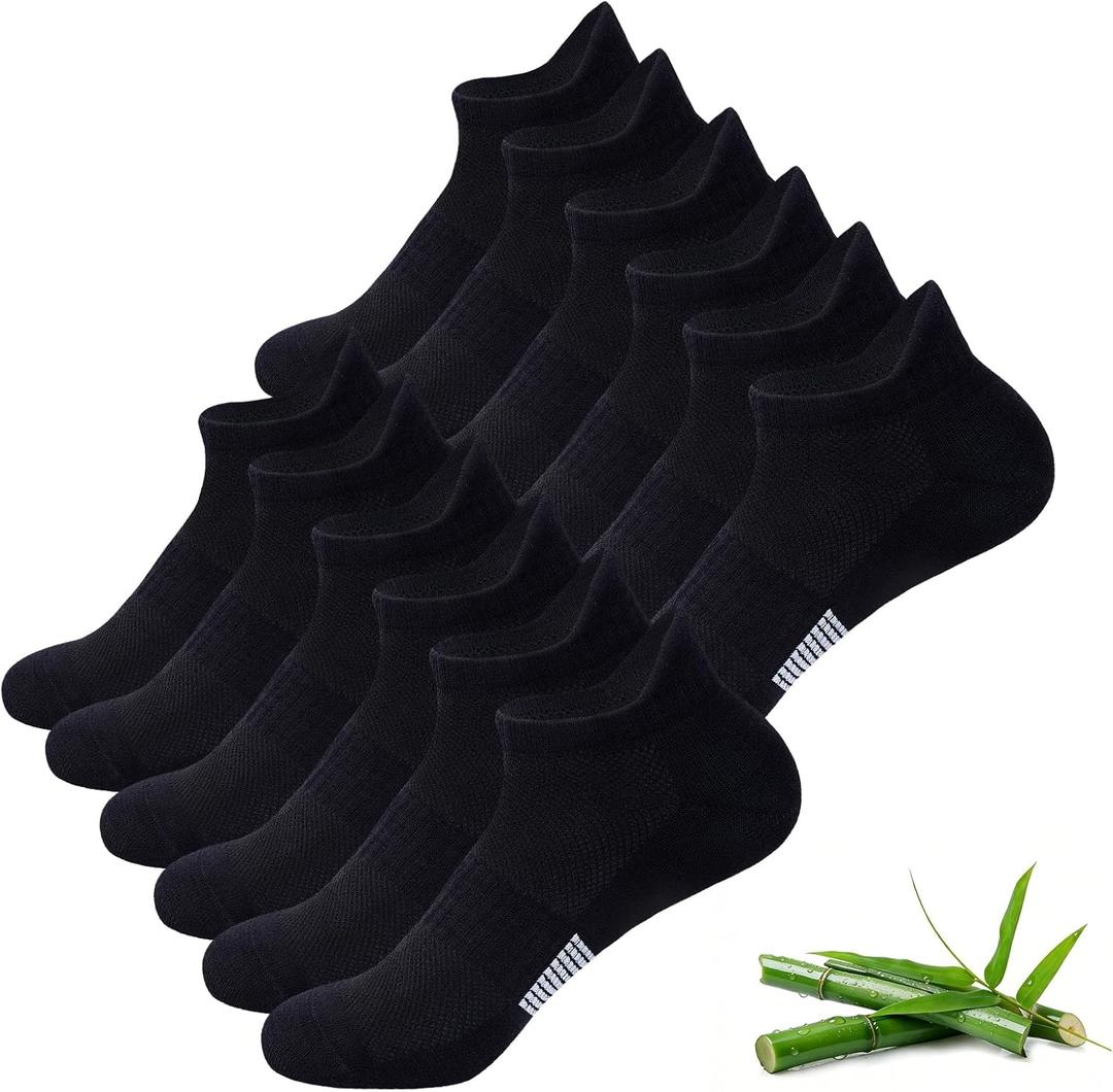Niorasen Ankle Socks for Women, 6 Pairs Breathable Bamboo Viscose Low Cut Thin Socks,Moisture Wicking Casual Sports Running (Black), US 10-13