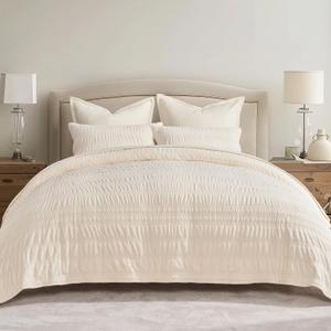 EverGrace Velvet Quilt King Size, Luxury Velvet Bedding Set, Ultra Soft Ruched Quilt Sets, Lightweight Comforter Vintage Textured Bedspread Coverlet with 2 Shams for All Season, Cream White