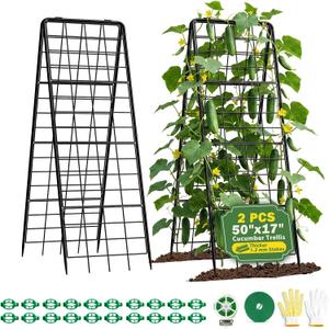 Heavy Duty 50"x17" Adjustable A-Frame Trellis for Climbing Plants – Rust-Proof Metal Garden Trellis with Dense Grid Design, Perfect for Raised Beds, Tomatoes, Cucumbers & Outdoor Vines (Black, 2 Pcs)
