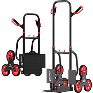 Stair Climbing Hand Truck 440lbHeavy Duty Dolly Cart for StairsThickened Upgraded Steel Tube Folding Stair Climbing Trolley with Six Wheels and Telescoping Handle (Red)