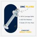 3/8" x 2-1/2" (50 Pack) Zinc Carriage Bolt Kit, Grade 307A by Makers Bolt