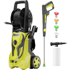 Electric Pressure Washer - 4800PSImax 3.2GPM Power Washer Electric Powered with 25 FT Hose Reel 4 Interchangeable Nozzle & Foam Cannon, for Cars, Patios, and Floor Cleaning, Yellow