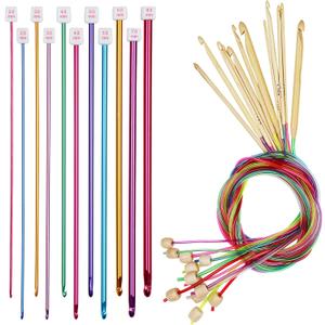 Aeelike Tunisian Crochet Hook Set - 11pcs Afghan Long Crochet Hooks 2-8 mm Aluminum & 12pcs Bamboo Hooks 3-10 mm with Plastic Cable, Colorful