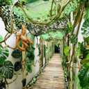 1 Set/23 Pcs Jungle Party Decoration Kit, 10 x 13 ft Netting with Tropical Rainforest Theme Leaves and Artificial Rattan Greenery Garland for Hawaiian Luau Rainforest Indoor Outdoor Decoration