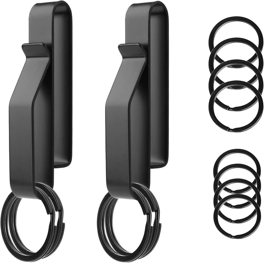 Tactical Stealth Duty Belt Key Holder, 2 Pack Belt Key Clip Holder with 12 Pcs Key Rings Black Stainless Steel Belt Loop Holder for Duty Policemen, Fire Agencies Law Enforcement (75X12.5mm)