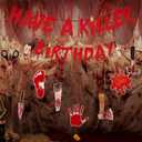 3 x Funnlot Have a Killer Birthday Decorations,5PCS Pre-Assembled Halloween Banner Horror Scary Halloween Birthday Party Decorations Supplies with Backdrop Knife Hanging Decor