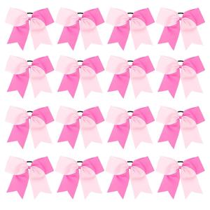 16PCS 8" Large Cheer Hair Bows Ponytail Holder Elastic Band Handmade for Cheerleading Teen Girls College Sports (Pink/Hot Pink, 1 Count (Pack of 16))