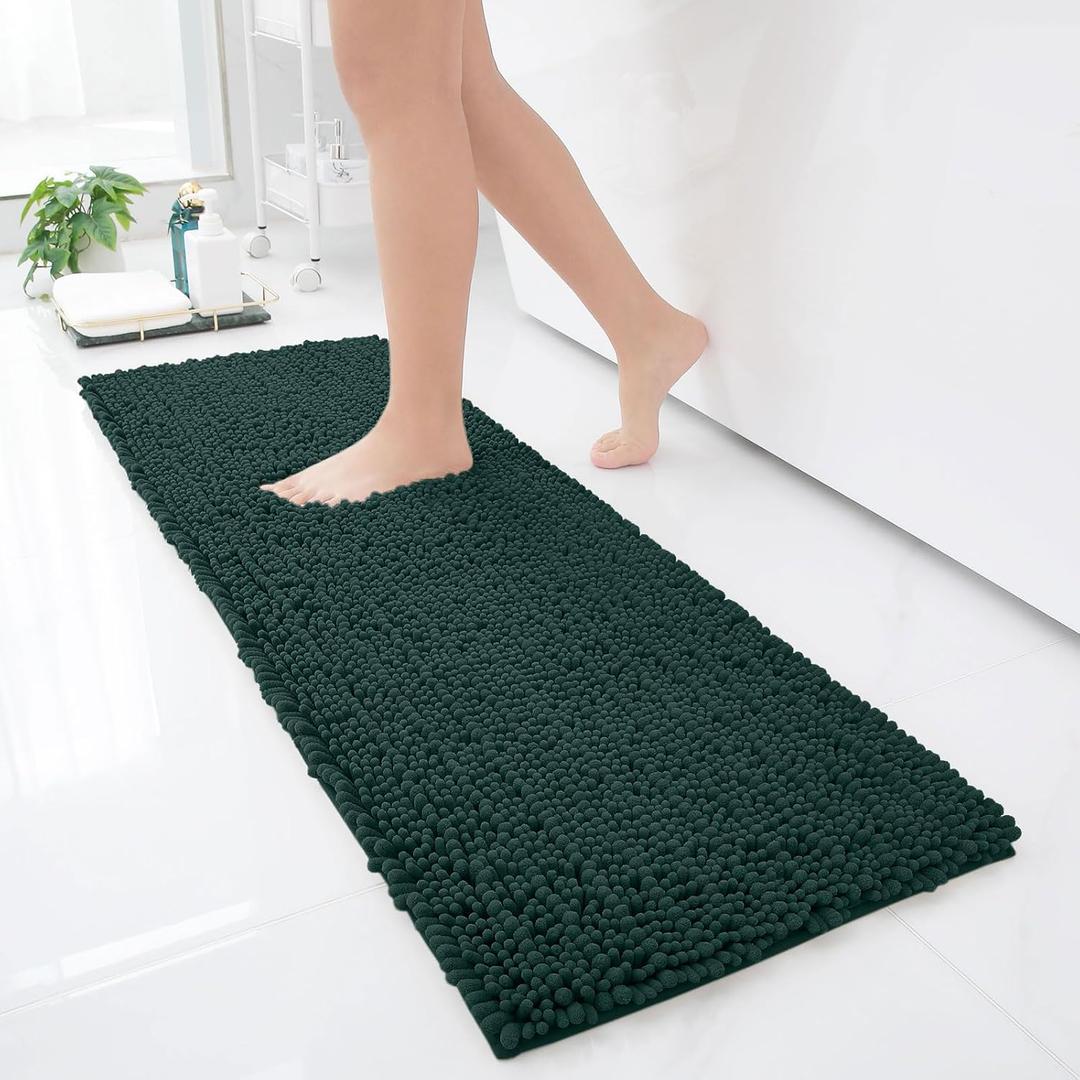 Arotive Luxury Chenille Bathroom Rug Mat, Extra Soft Thick Absorbent Shaggy Bath Rugs, Non-Slip Machine Wash Dry, Plush Bath Mats for Bathroom, Shower and Tub, 47x17, Dark Green (47" x 17")