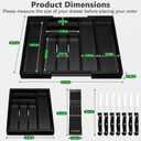 9-Piece Bamboo Kitchen Drawer Organizer Set, Expandable Silverware &Utensil Organizer with Removable Knife Block & Steak Knives, Flatware Organization, Tableware Dividers Storage(Black)