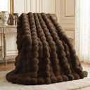L'AGRATY Faux Rabbit Fur Blanket: 90" x 90" Queen Luxury Soft Fluffy Thick Fur Throw Blanket for Couch Bed Sofa - Cozy Plush Bubble Blankets for Winter: Flannel Fleece Decorative Blanket(Cocoa Brown)