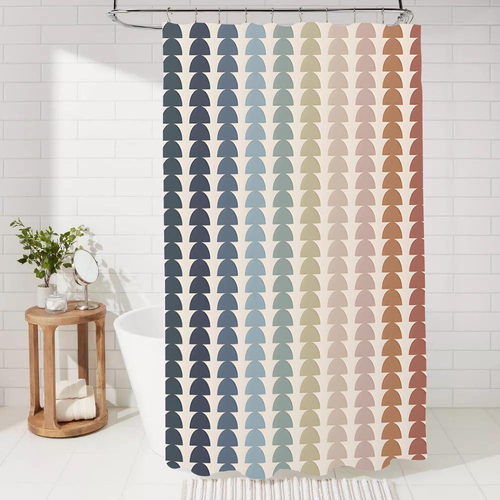 Mid-Century Modern Shower Curtains Sets Vintage Multicolor Art Bath Curtain for Bathroom 60x72inch Waterproof and Fabric (Circle)