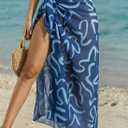 Herseas Women Sheer Sarong High Slit One Size Swimsuit Coverups 2026 Summer Floral Print Chiffon Wraps Beach Cover Up (Blue), P