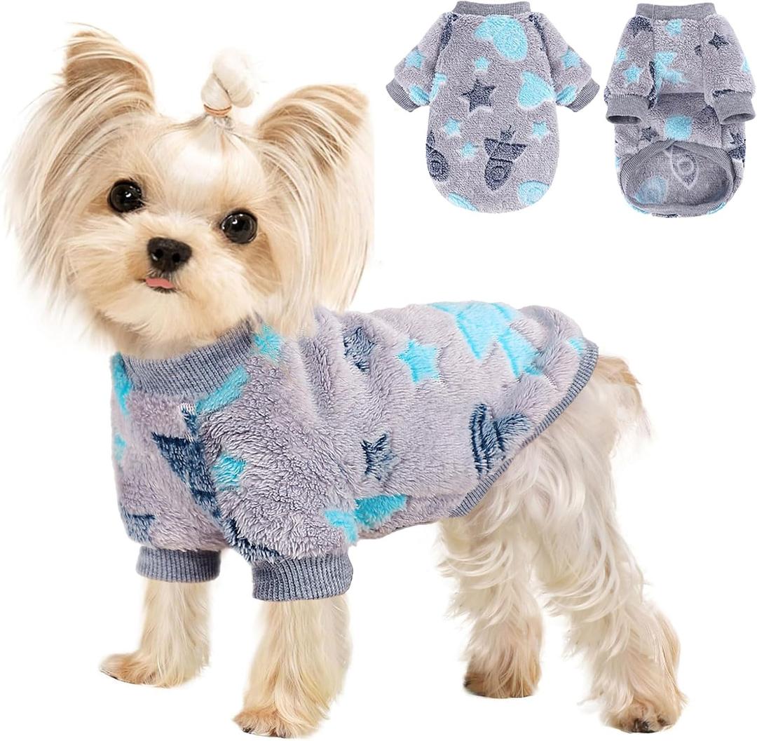 Dog Sweaters for Small Dogs Male Female Night Glow Fleece Dog Clothes for Small Dogs Girl Boy, Warm Pullover Doggy Sweatshirt, Winter Pet Coat Jacket Cat Costume Puppy Outfit, Gray, XS
